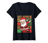 Womens Funny Santa Claus Dabbing in The 6 7 Trend Six Seven V-Neck T-Shirt