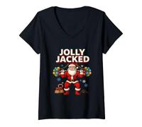 Women's Funny Santa Claus Jolly Jacked Christmas Gym Workout Merch V-Neck T-Shirt