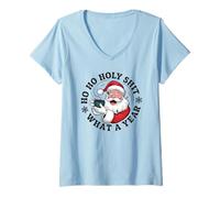 Womens Funny Santa Coffee Christmas - Ho Ho Holy Wow What a Year V-Neck T-Shirt