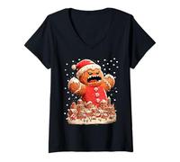 Womens Funny Santa Gingerbread Cookie Snowy Christmas Parody Snow V-Neck T-Shirt