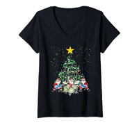 Womens Funny Santa Playing Guitar Drum Christmas Music Loves Xmas V-Neck T-Shirt