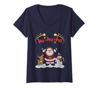 Womens Funny Santa Santas Little Helpers Snowman Christmas Reindeer V-Neck T-Shirt