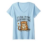 Women's Funny Sarcastic Cat Lover Introvert Humor Totally Fine Mood V-Neck T-Shirt