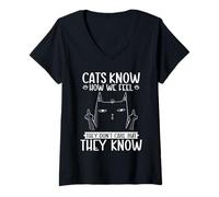 Women's Funny Sarcastic Cats Know How We Feel Cat Lady Sarcasm V-Neck T-Shirt