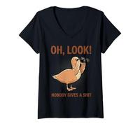 Women's Funny Sarcastic Duck Binoculars Nobody Cares V-Neck T-Shirt