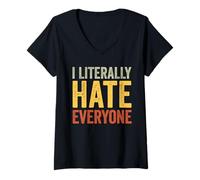 Womens Funny Sarcastic Retro I Literally Hate Everyone V-Neck T-Shirt
