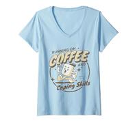 Womens Funny Sarcastic Running on Coffee and Coping V-Neck T-Shirt