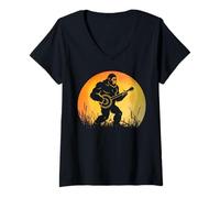 Women's Funny Sasquatch Bigfoot Playing Banjo Bluegrass Music V-Neck T-Shirt