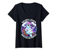 Women's Funny Sauna Lover Sweating On Purpose Sauna Ice Bear V-Neck T-Shirt
