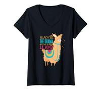 Women's Funny Save the Drama for the Llama Colorful Sarcastic Quote V-Neck T-Shirt