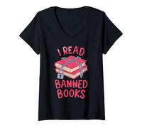 Women's Funny Saying and Sarcastic Quotes: I Read Banned Books V-Neck T-Shirt