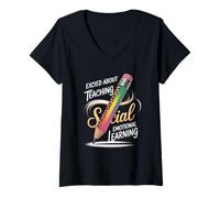 Womens Funny Saying Excited About Teaching Social Learning Teacher V-Neck T-Shirt
