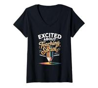 Womens Funny Saying Excited About Teaching Social Learning Teacher V-Neck T-Shirt