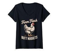 Womens Funny Saying Farm Fresh Butt Nuggets Chicken Joke Women Men V-Neck T-Shirt