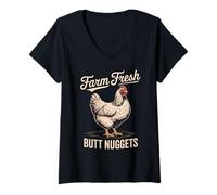 Womens Funny Saying Farm Fresh Butt Nuggets Chicken Joke Women Men V-Neck T-Shirt