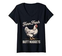 Womens Funny Saying Farm Fresh Butt Nuggets Chicken Joke Women Men V-Neck T-Shirt