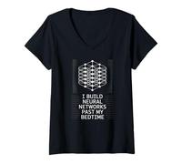 Womens Funny Saying I Build Neural Networks Past My Bedtime AI Joke V-Neck T-Shirt