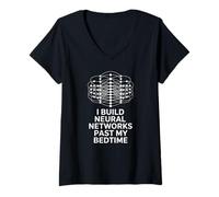 Womens Funny Saying I Build Neural Networks Past My Bedtime AI Joke V-Neck T-Shirt