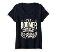 Womens Funny Saying I’m a Boomer Don’t Want Feelings Hurt Quote V-Neck T-Shirt
