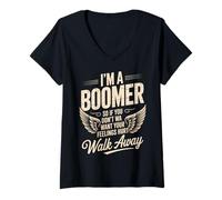 Womens Funny Saying I’m a Boomer Don’t Want Feelings Hurt Quote V-Neck T-Shirt