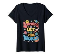 Womens Funny Saying Learning Is Out of This World Rocket Women Men V-Neck T-Shirt