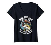 Womens Funny Saying Men Fish Trouble Talking Humor Joke Women Men V-Neck T-Shirt