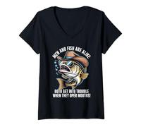 Womens Funny Saying Men Fish Trouble Talking Humor Joke Women Men V-Neck T-Shirt