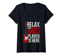 Women's Funny Saying Relax The Bass Player Here Sarcastic V-Neck T-Shirt