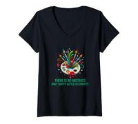 Women's Funny Saying There Mistakes Only Happy Little Accidents V-Neck T-Shirt