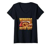 Women's Funny Saying Winners Never Quit Casino Theme V-Neck T-Shirt