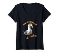 Womens Funny Saying with Seagull "Bevor du frag Nö!!!" Funny V-Neck T-Shirt