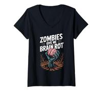 Womens Funny Saying Zombies Give Me Brain Rot Spooky Women Men V-Neck T-Shirt