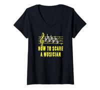 Womens Funny Scary Music Humour to Scare Halloween Musicians V-Neck T-Shirt
