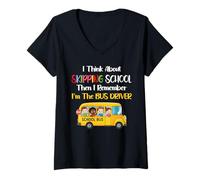 Womens Funny School Bus Driver Gift Back To School Skipping School V-Neck T-Shirt