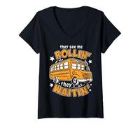 Womens Funny School Bus Driver They See Me Rollin They Waitin Kids V-Neck T-Shirt