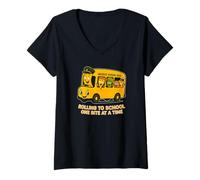 Womens Funny School Bus Food Characters Kids Back To School V-Neck T-Shirt