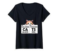 Womens Funny Science Cat Chemistry Lover Periodic Table Elements V-Neck T-Shirt