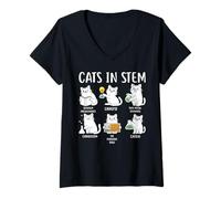 Womens Funny Science Meme Cats in Stem Scientist Nerd Cat Lover V-Neck T-Shirt