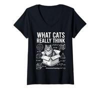 Women's Funny Science Physics Cat in Box What Cats Really Think V-Neck T-Shirt