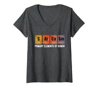Women's Funny Science Sarcasm Design V-Neck T-Shirt, Dark Heather Grey, Medium
