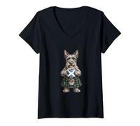 Women's Funny Scotch Terrier Dog Mug Coffee Scotland Flag V-Neck T-Shirt