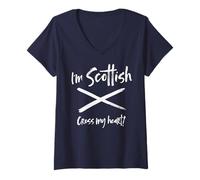 Womens Funny Scottish Joke Cross My Heart Saltire Flag Scotland Pun V-Neck T-Shirt