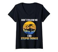 Womens Funny Scuba Diver Don't Follow Me I Do Stupid Things Shark V-Neck T-Shirt
