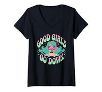 Womens Funny Scuba Diving Ocean Diver Good Girls Go Down Dive Team V-Neck T-Shirt