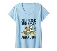Women's Funny Seagull Beach Reading Book All I Need is THE Beach V-Neck T-Shirt