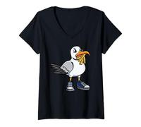 Womens Funny Seagull with French Fries Sneakers Beach Bird Lover V-Neck T-Shirt