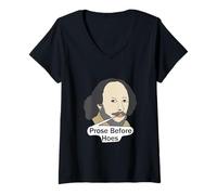 Womens Funny Shakespeare Quote - Prose Before Hoes V-Neck T-Shirt