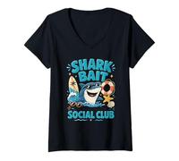 Women's Funny Shark Bait Social Club Beach Design Summer Vibes V-Neck T-Shirt