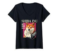 Womens Funny Shiba The Art of The Side Eye Magazine Cover Parody V-Neck T-Shirt