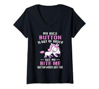 Womens Funny Shirt My Nice Button Is Out Of Order But My Bite Me V-Neck T-Shirt